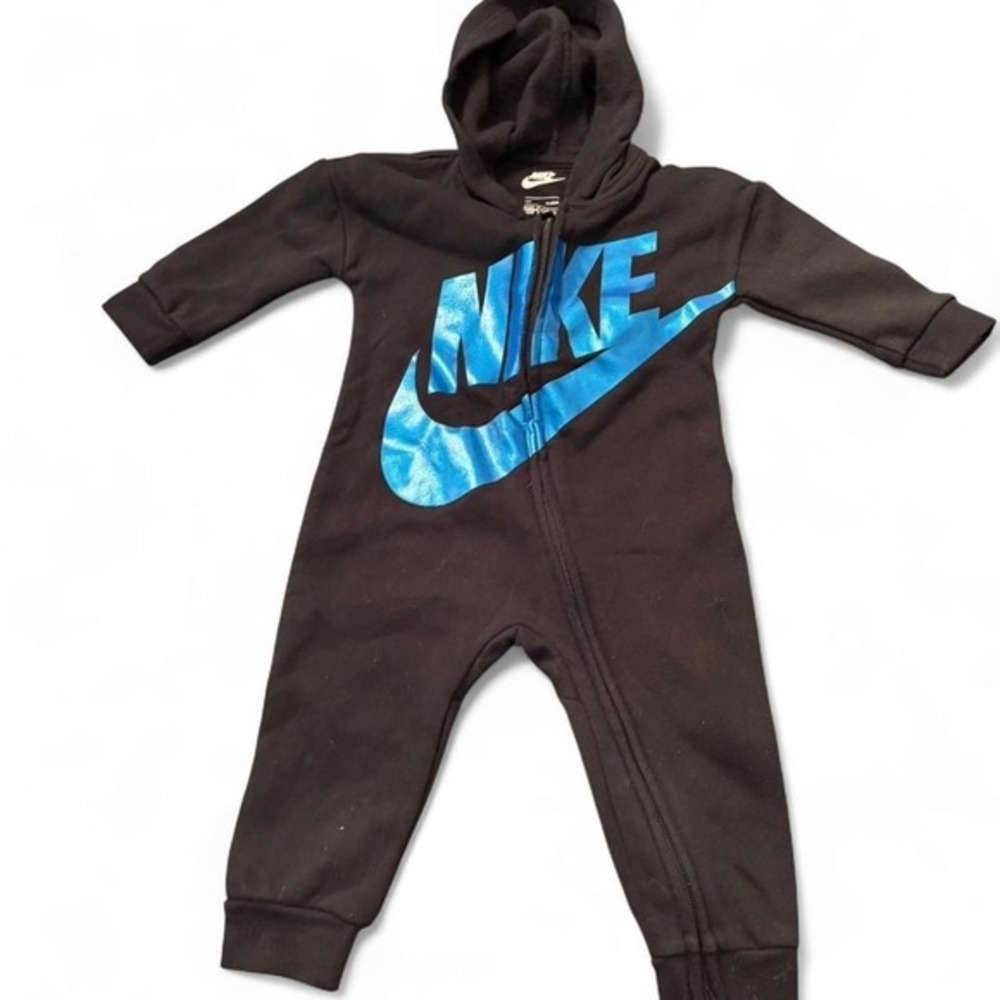 Nike Toddler Boys Black Blue Logo Hooded Full Zip sweatshirt‎ onesie  12m
